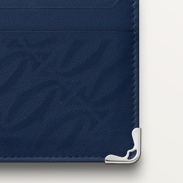 Double card holder, Must de Cartier Navy blue perforated logo calfskin, palladium finish 