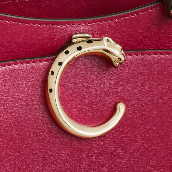 Handle bag mini model, Panthère de Cartier Cherry red calfskin, golden finish