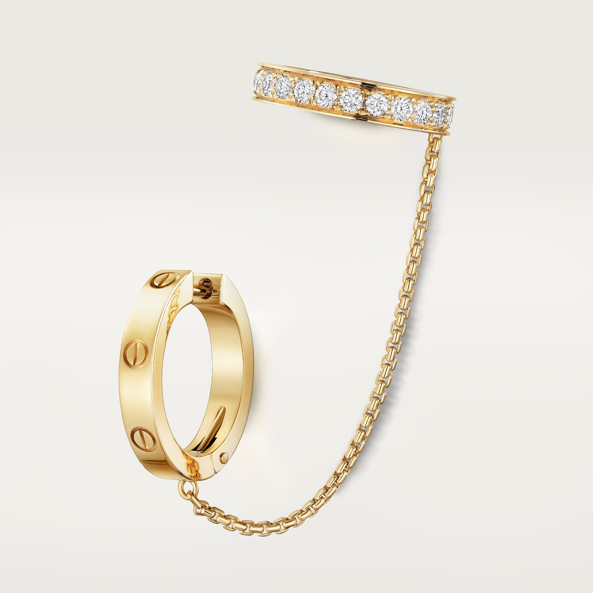 Love single earring, semi-pavedYellow gold, diamonds