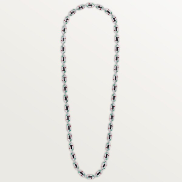 Géométrie & Contrastes necklace, chrysoprase, transformable, paved White gold, chrysoprase, onyx, coral, diamonds