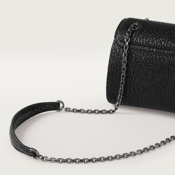 Chain bag mini, Panthère de Cartier Shiny black crinkle-effect calfskin, ruthenium finish