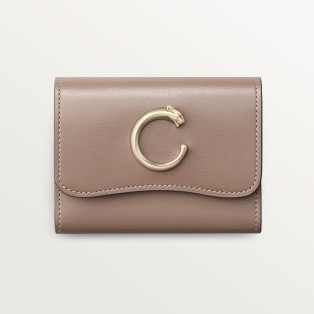 Mini wallet, Panthère C de Cartier Clay-coloured grained calfskin, golden finish