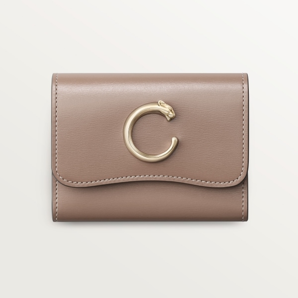Mini wallet, Panthère C de Cartier Clay-coloured grained calfskin, golden finish