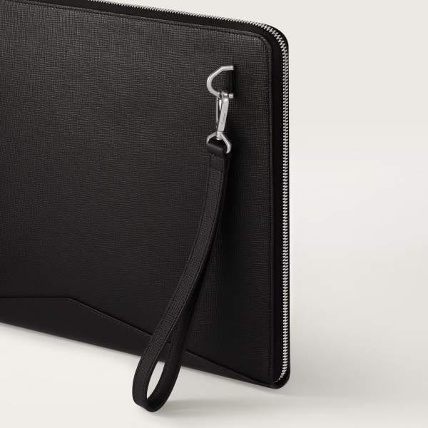 Portfolio bag, Cartier Losange Black grained calfskin, palladium finish and enamel