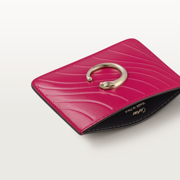 Panthère C de Cartier系列单层卡片夹 树莓红色小牛皮，浮雕“Cartier”标识，镀金饰面