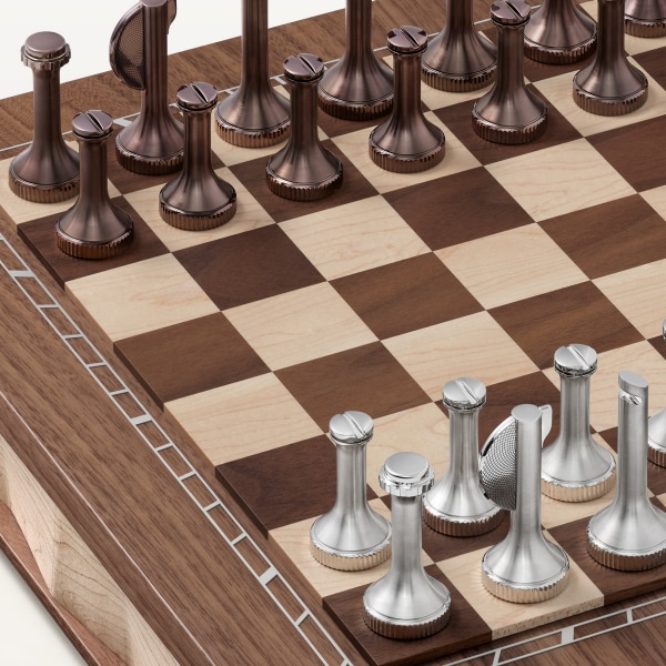 Santos de Cartier国际象棋套装 无花果木和胡桃木，镀钯饰面，棕色PVD镀层