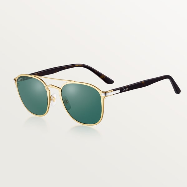 C de Cartier signature, Sunglasses Combined smooth golden and platinum-finish metal, tortoiseshell acetate, green lenses
