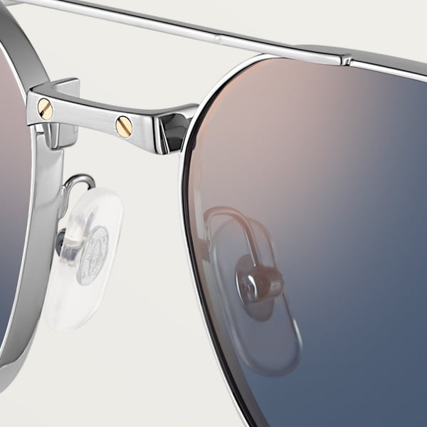 Santos de Cartier Sunglasses Smooth and brushed platinum-finish metal, blue lenses