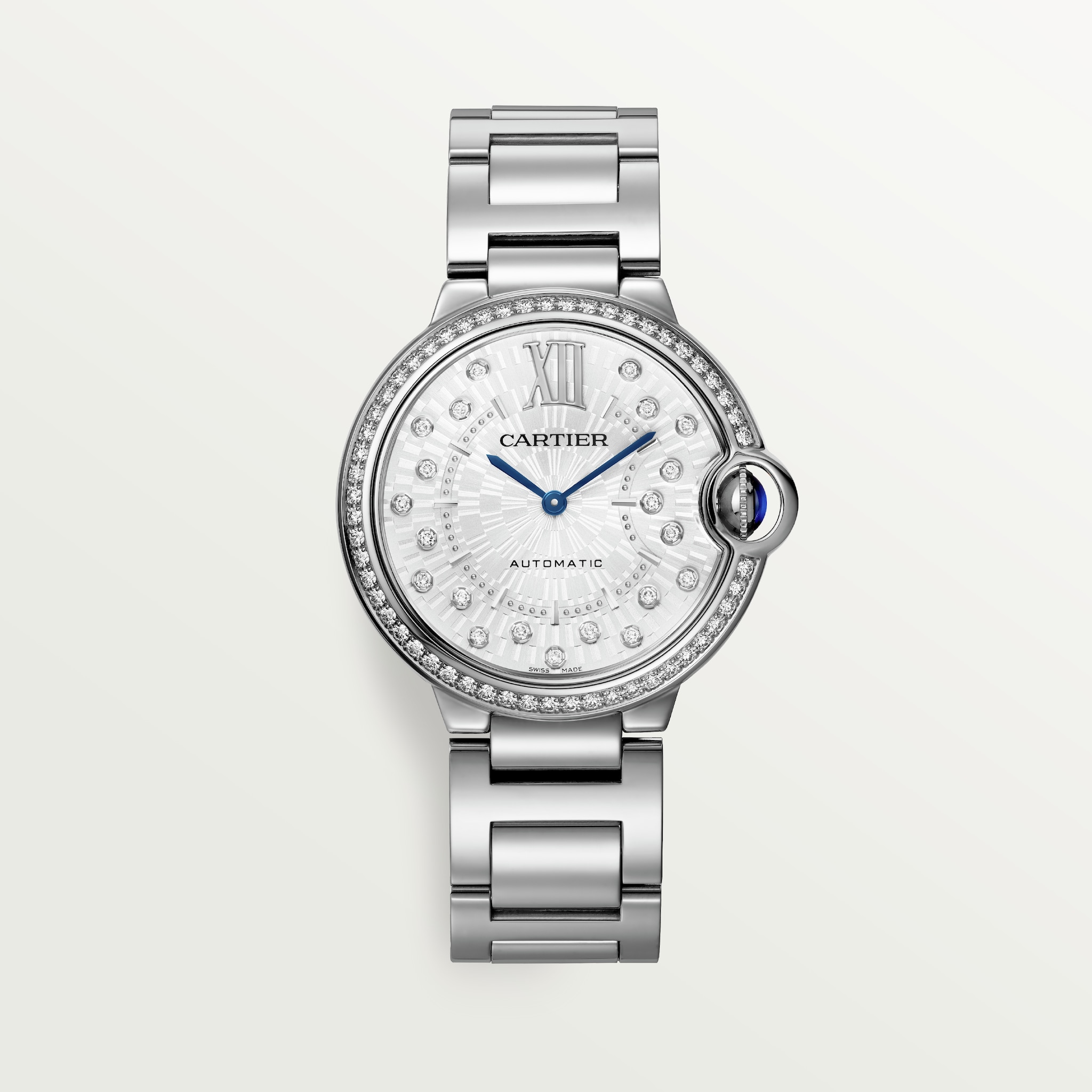 Ballon Bleu de Cartier watch36 mm, automatic mechanical movement, steel, diamonds