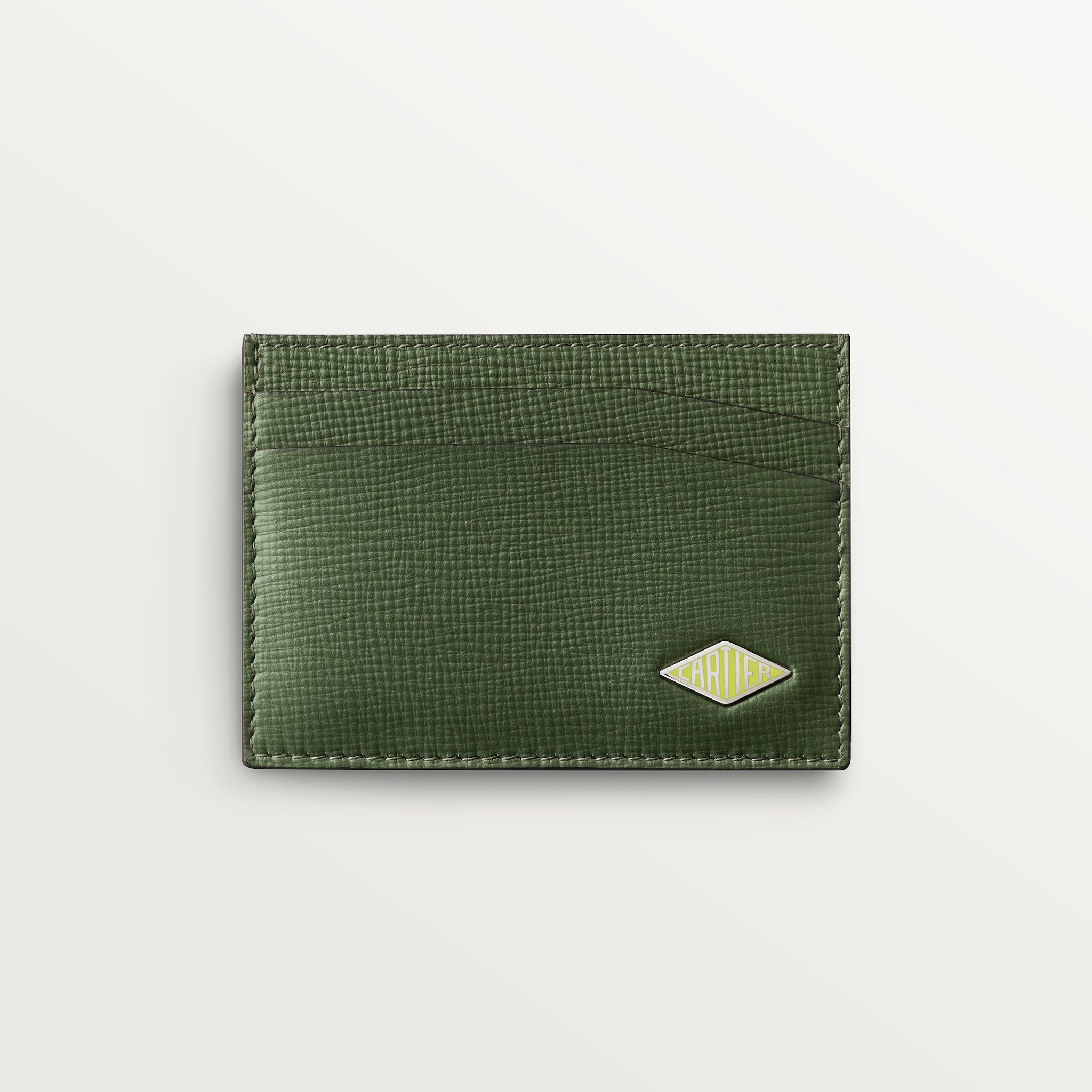 双卡片夹，Cartier Losange系列卡其色小牛皮，镀钯饰面和珐琅