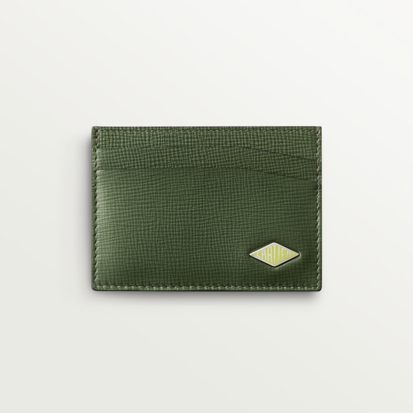 双卡片夹，Cartier Losange系列 卡其色小牛皮，镀钯饰面和珐琅
