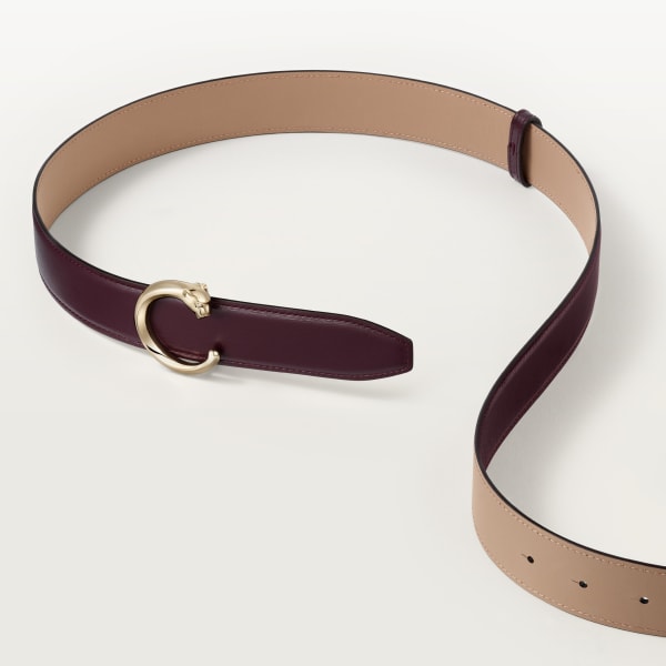 Belt 35 mm, Panthère de Cartier, Size 75 cm Grape calfskin, golden finish buckle