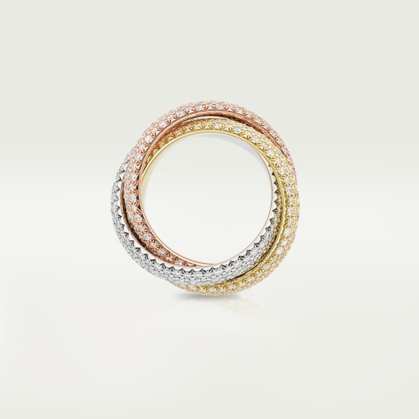 Trinity ring, large model, paved White gold, yellow gold, rose gold, diamonds