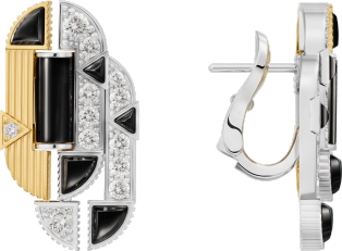 Géométrie & Contrastes earrings, onyx, paved Yellow gold, white gold, onyx, diamonds