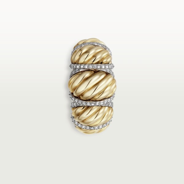 Cartier Libre Tressage戒指，镶嵌钻石  铂金，黄金，钻石。