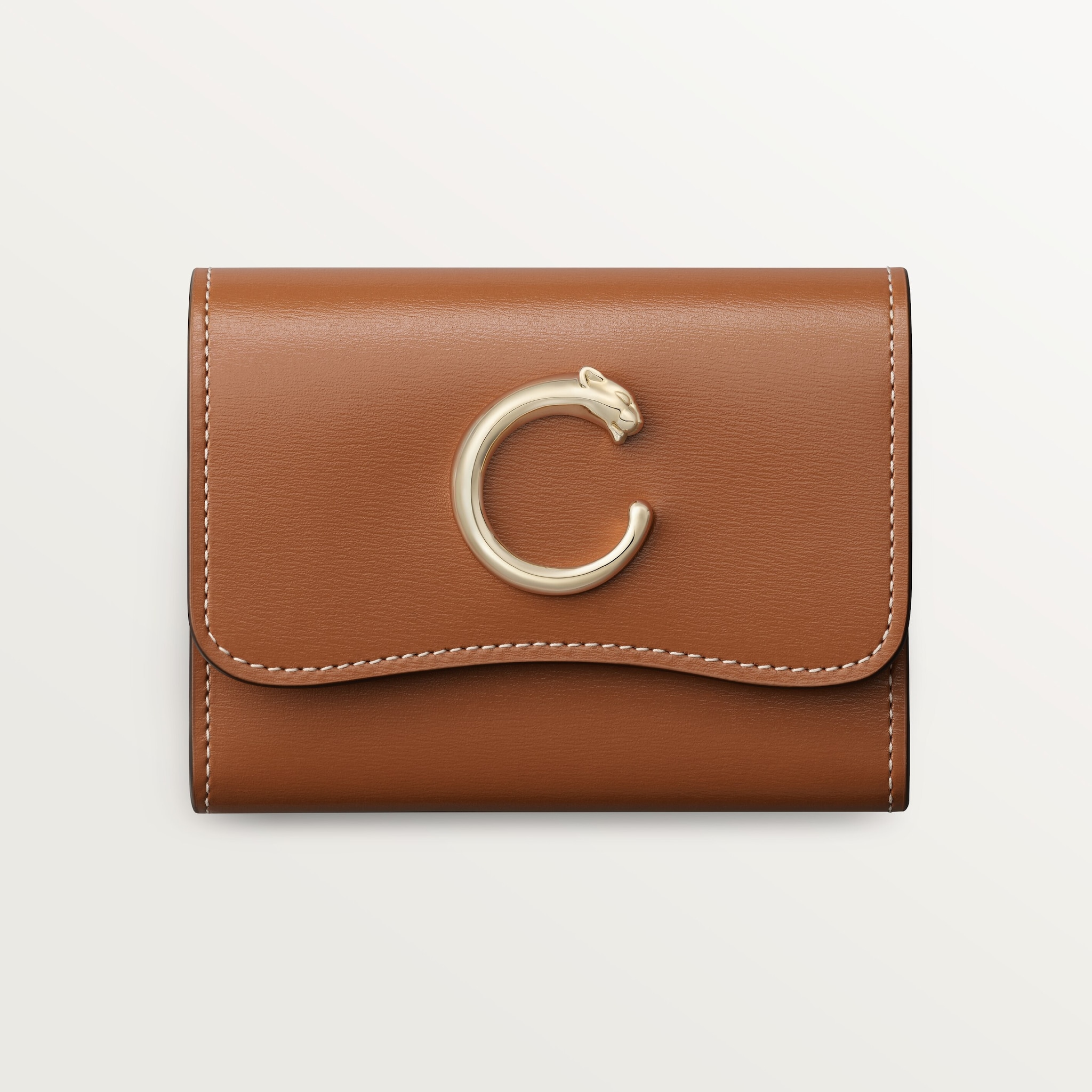 Mini wallet, Panthère de CartierCaramel calfskin, golden finish