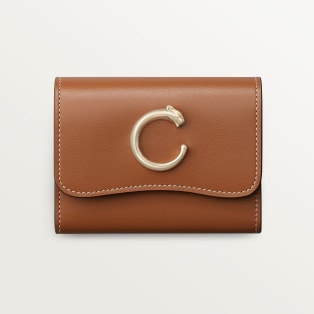 Mini wallet, Panthère de Cartier Caramel calfskin, golden finish