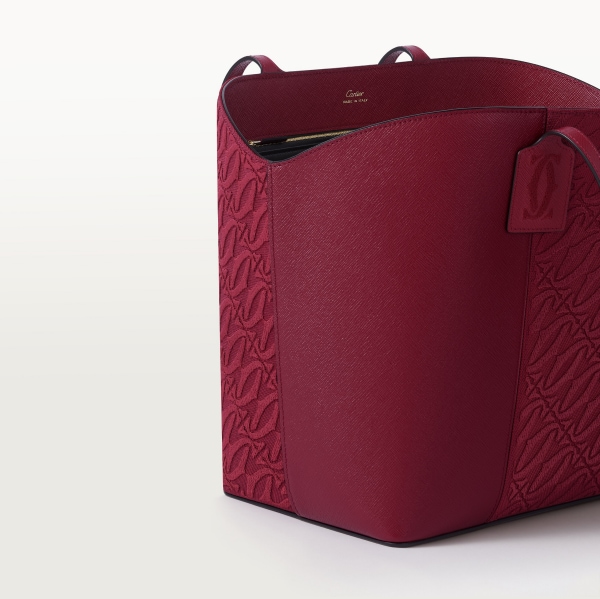 Tote bag, C de Cartier Cherry red textured calfskin and embroidery, golden finish