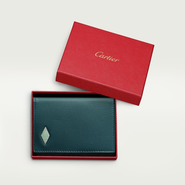 4信用卡皮夹，Cartier Losange系列 蓝色小牛皮，镀钯饰面和珐琅