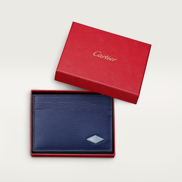 Double card holder, Cartier Losange Deep blue calfskin, palladium finish and enamel