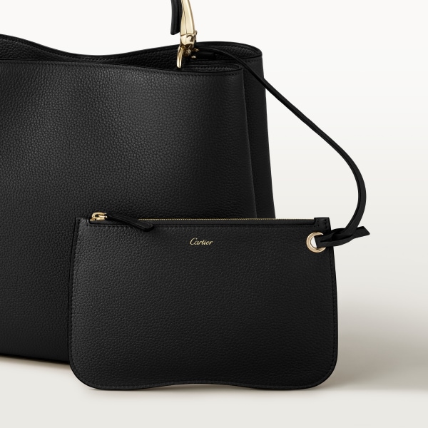 Medium model handle bag, Panthère de Cartier Black grained calfskin