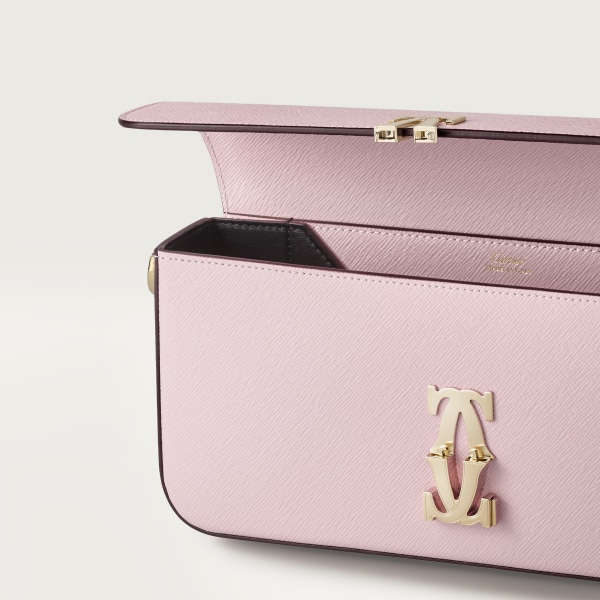East-west bag, C de Cartier Petal pink textured calfskin, embroidery, golden finish