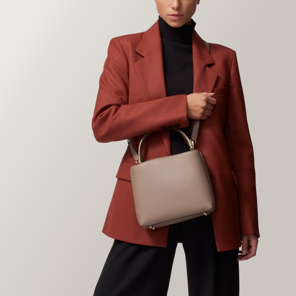 Small model handle bag, Panthère de Cartier Clay-coloured calfskin, golden finish