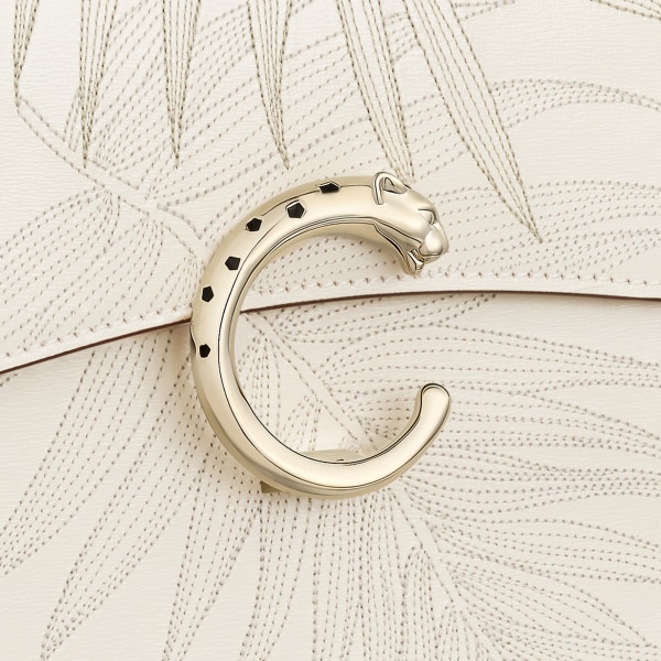 Small model handle bag, Panthère C de Cartier Salt white grained calfskin with jungle embroidery, golden finish