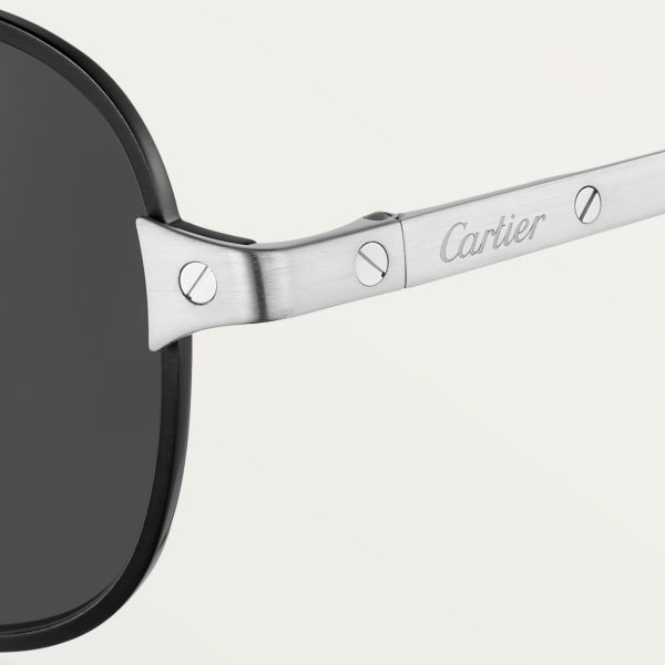 Santos de Cartier, Sunglasses Brushed black PVD and dark ruthenium-finish metal, black polarised lenses 