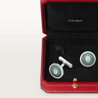 Double C de Cartier cufflinks Sterling silver, green lacquer, palladium finish