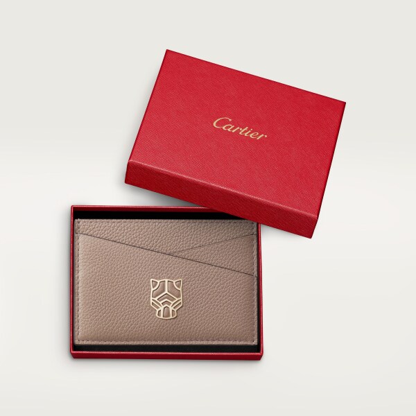 Simple card holder, Panthère Graphique de Cartier Clay-coloured grained calfskin, golden finish