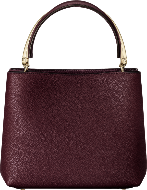 Small model handle bag, Panthère Double de Cartier Grape grained calfskin, golden finish