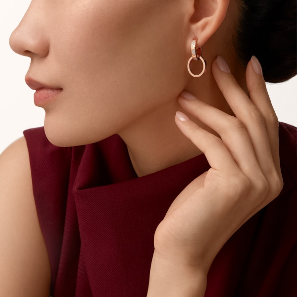 Love earrings, transformable, semi-paved Rose gold, diamonds