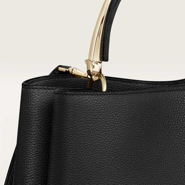 Medium model handle bag, Panthère de Cartier Black grained calfskin