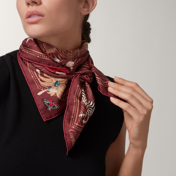 90 Scarf, Precious Address Red silk twill