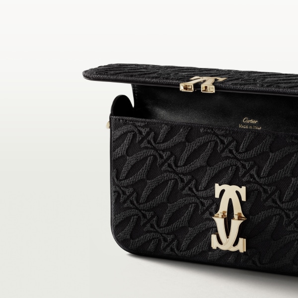 Mini chain bag, C de Cartier Embroidery and black calfskin, golden finish