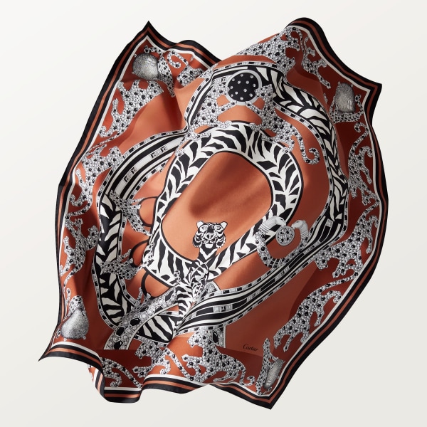 91 scarf, Panthère reissue Caramel silk twill