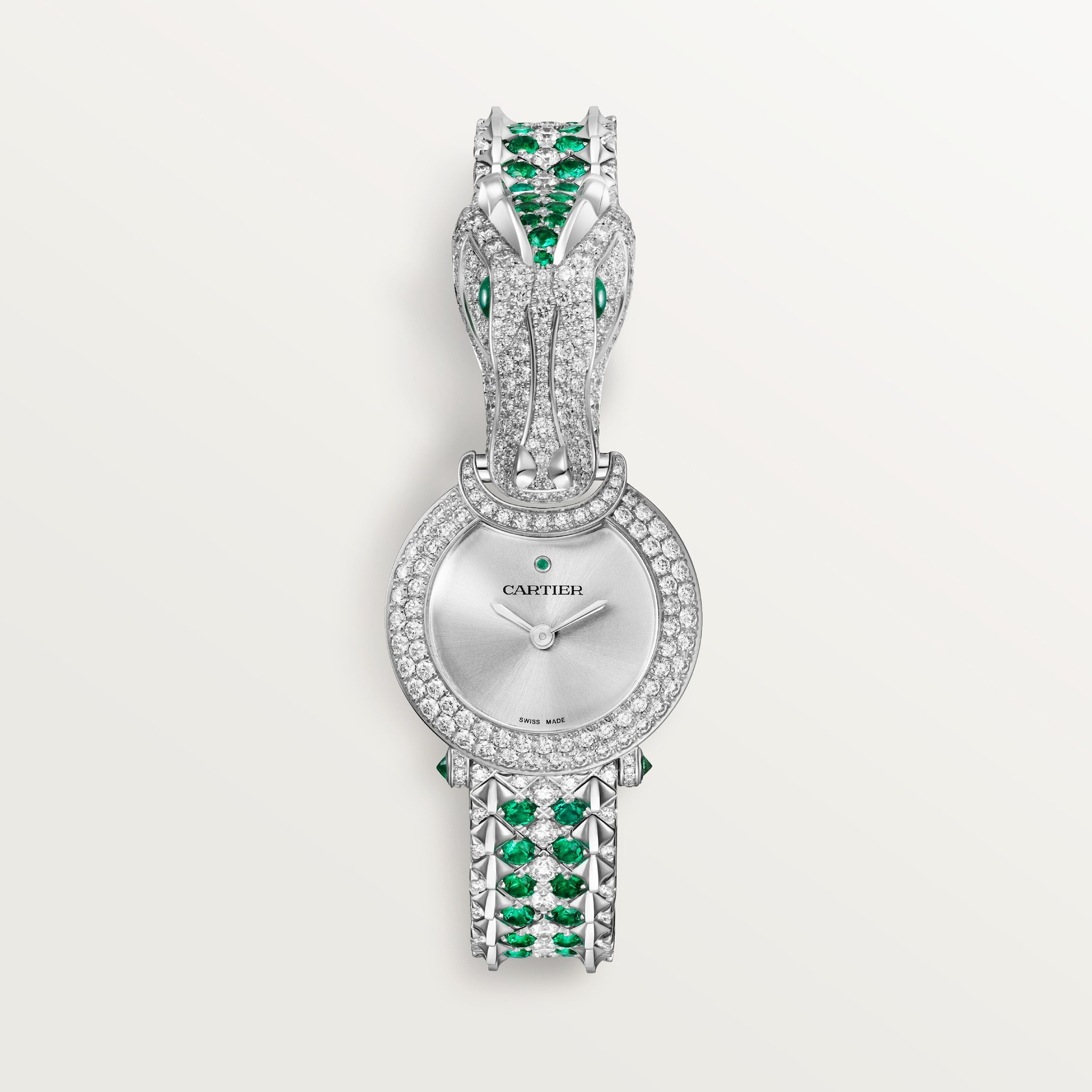 动物造型高级珠宝腕表23.6毫米表款，石英机芯，白金，祖母绿，钻石
