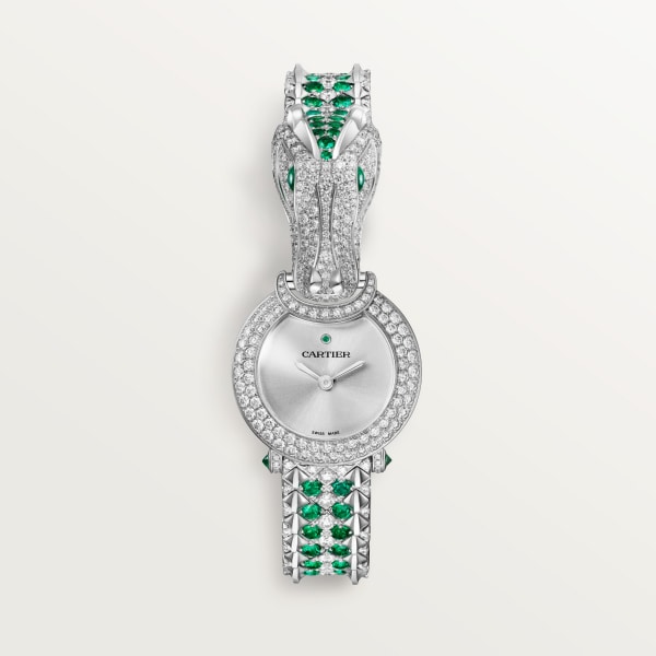 动物造型高级珠宝腕表 23.6毫米表款，石英机芯，白金，祖母绿，钻石