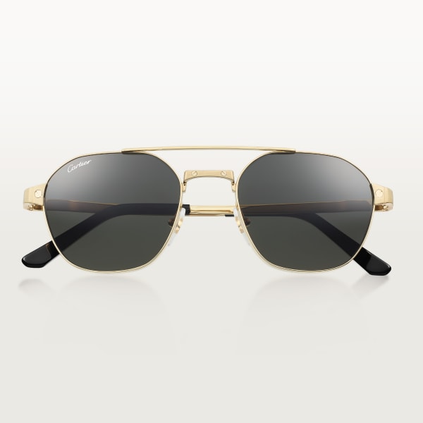 Santos de Cartier Sunglasses Smooth and brushed golden-finish metal, black lenses