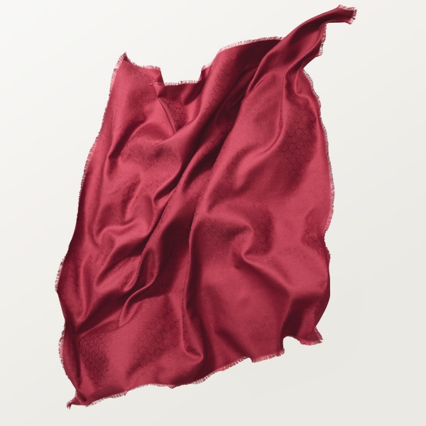 Shawl, Panthère Graphique Burgundy cashmere, wool and silk