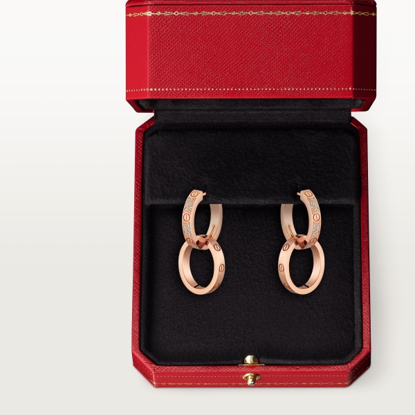 Love earrings, transformable, semi-paved Rose gold, diamonds
