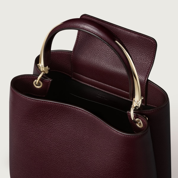 Small model handle bag, Panthère Double Grape grained calfskin, golden finish