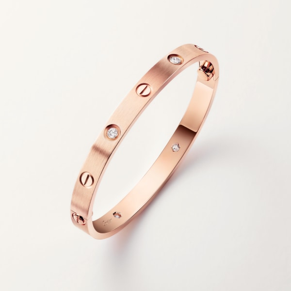 Love bracelet, classic model, brushed, 4 diamonds Rose gold, brushed finish, diamonds