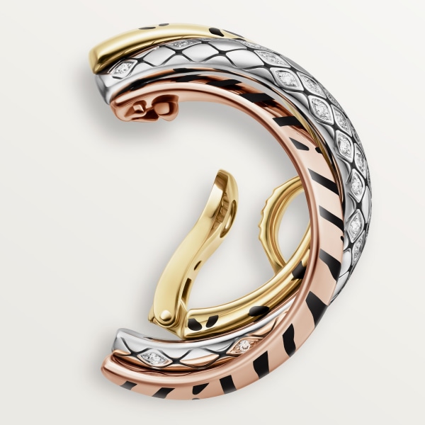 Trinity single earring, lacquer, semi-paved Yellow gold, rose gold, white gold, lacquer, diamonds