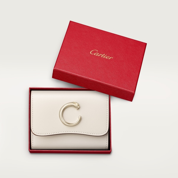 Panthère C de Cartier系列迷你皮夹 盐白色小牛皮，镀金饰面