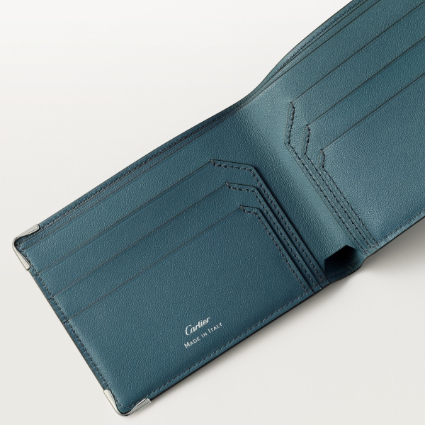 Six-card compact wallet, Must de Cartier XL Logo smooth steel grey and graphite calfskin, palladium finish