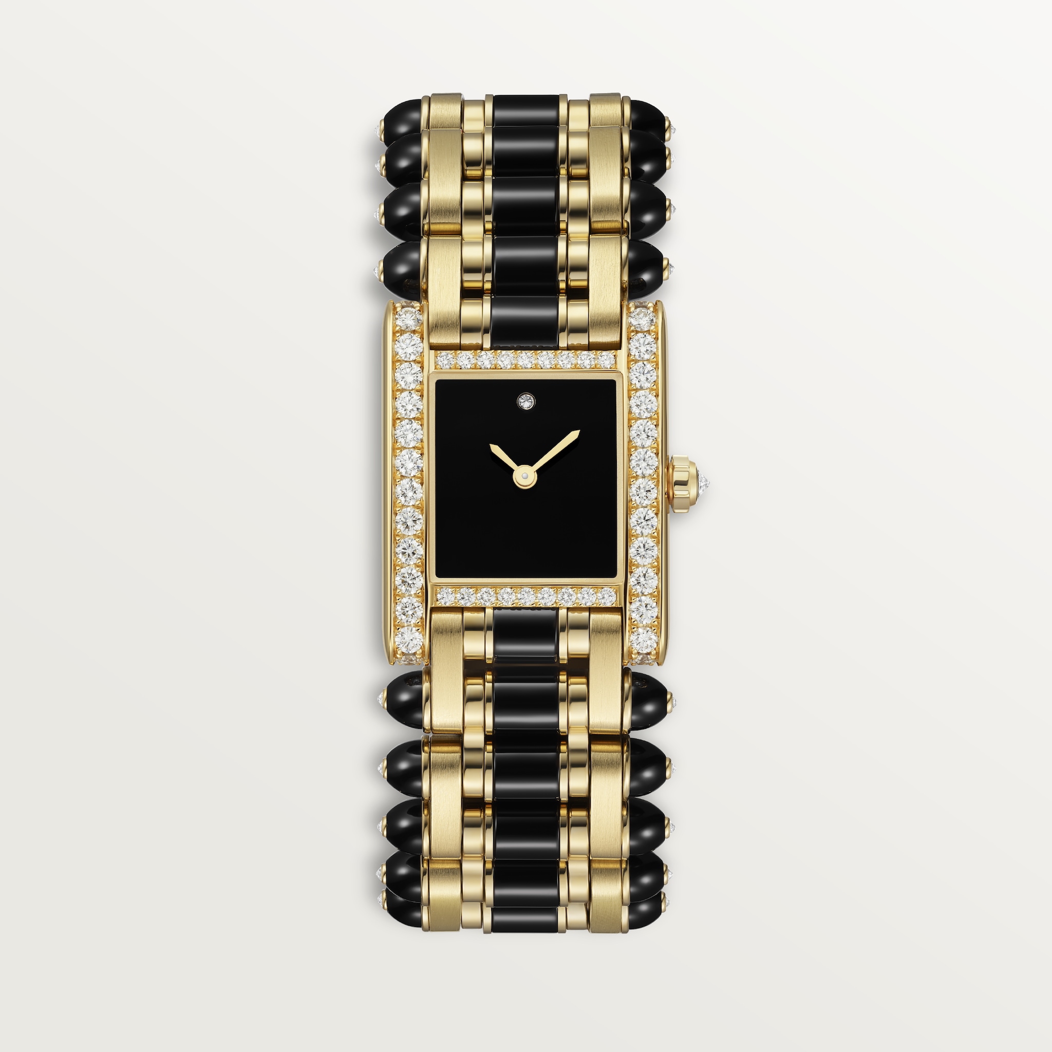 Tank jewellery watchLarge model, quartz movement, yellow gold, diamonds, onyx