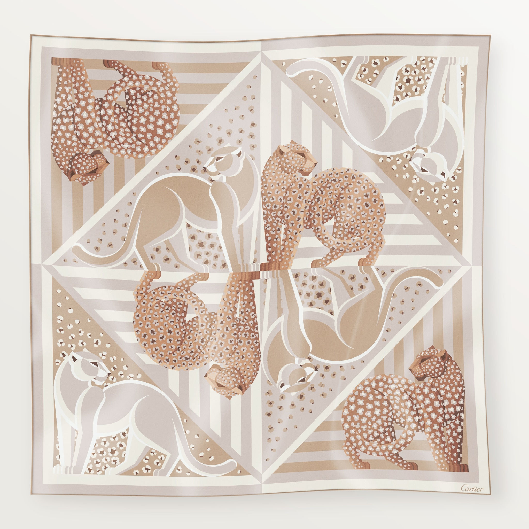 90 scarf, Panthère IllusionCord beige silk twill