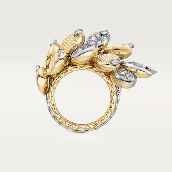 Grain de Café ring Yellow gold, platinum, diamonds